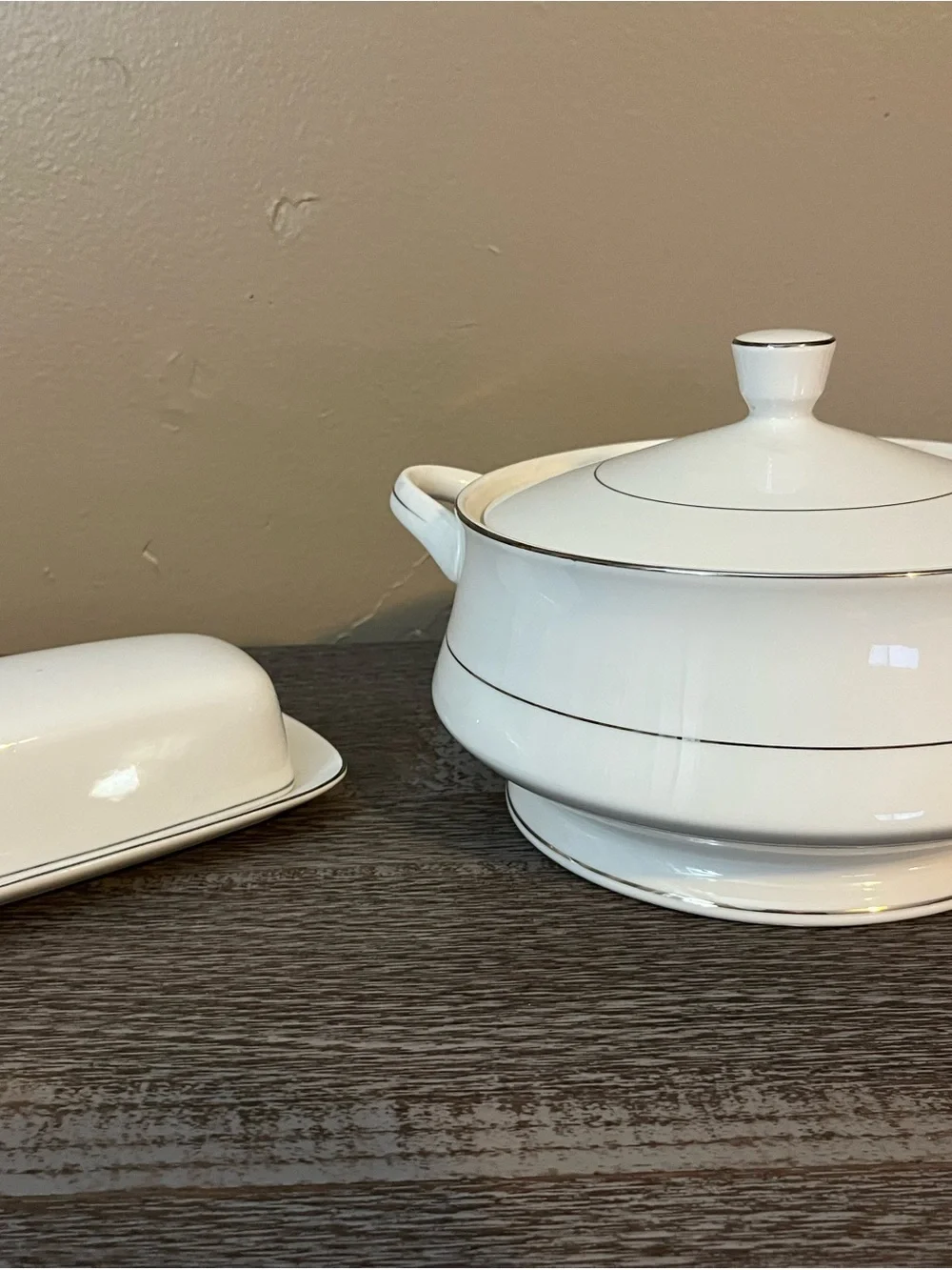 Crown Platino pattern by Yamaka Tureen and Butter Dish